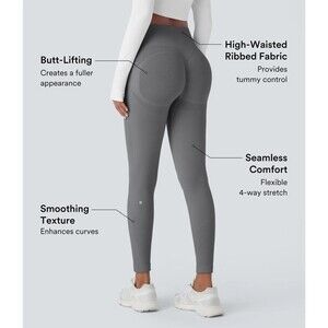 HALARA Seamless Flow Tummy Control Butt Lifting Leggings S 7/8 Gray NEW B84